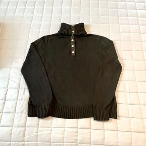 Lauren Ralph Lauren Sweater Snap Turtleneck Converts To Collar Large Black